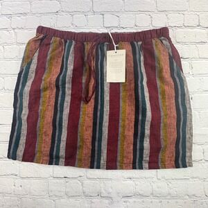 Garnet Hill Linen Mini Skirt Womens M Multicolor Striped New Boho Coastal‎ Skirt